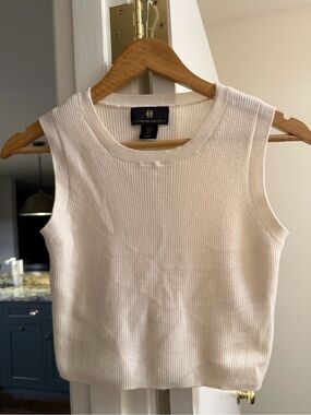 House of Harlow Cream Ribbed Sleeveless Knit Tank Top Small
